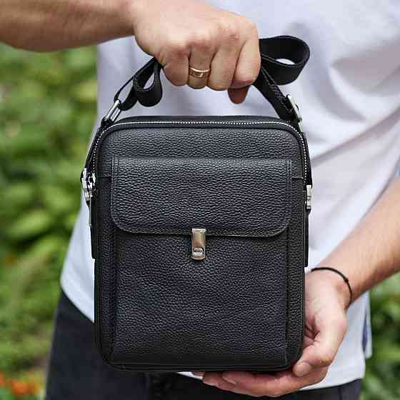 Чорна шкіряна чоловіча сумка-барсетка для щоденного використання Київ