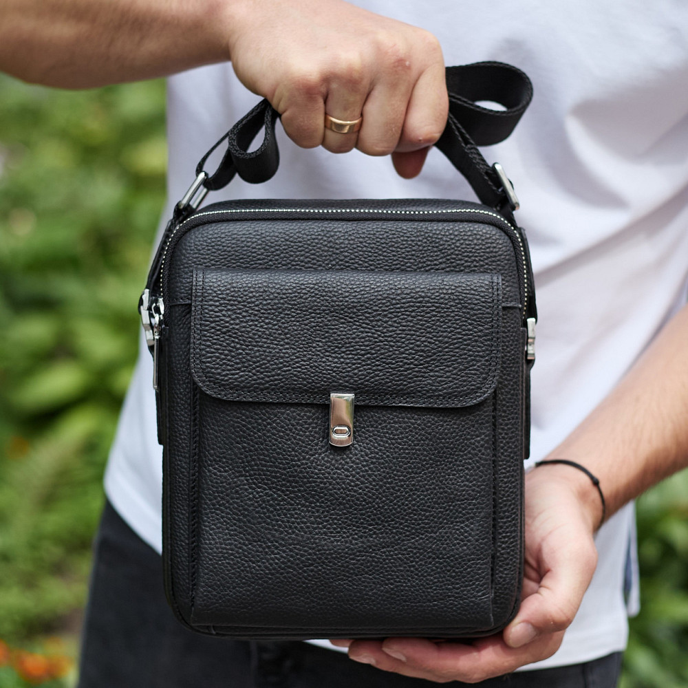 Чорна шкіряна чоловіча сумка-барсетка для щоденного використання Київ - фото 2