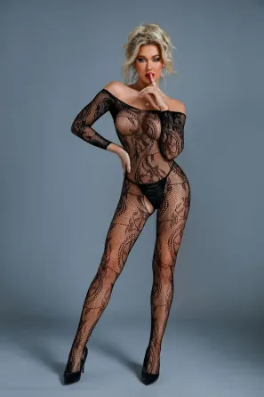 Бодістокінг Caprice Lingerie Model 10 One size Black, мереживо, відкритий доступ, довгий рукав Львів