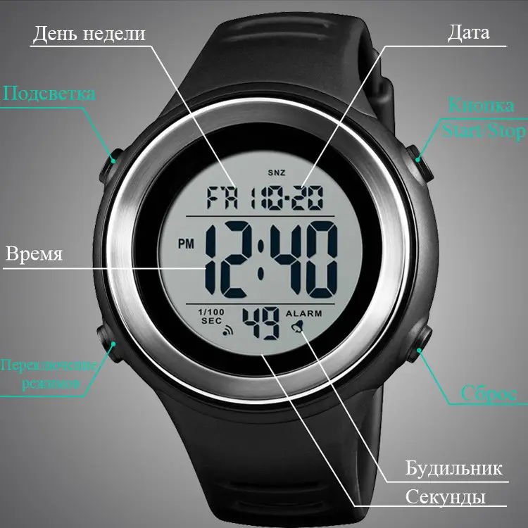 Спортивний чоловічий наручний годинник Skmei 1394 sun (Чорний з білим) Вінниця - фото 6