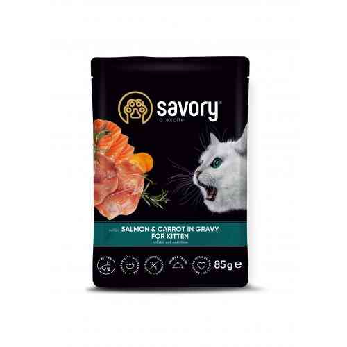 Корм вологий Savory Kitten Pouch Salmon and Carrot in Gravy для кошенят з лососем та морквою у соусі 85 г Київ
