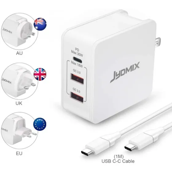 Унверсальний Зарядний пристрій адаптер для подорожей Travel Adapter QC3.0 USB-C подвійна напруга 100-240 В, 30Вт Київ