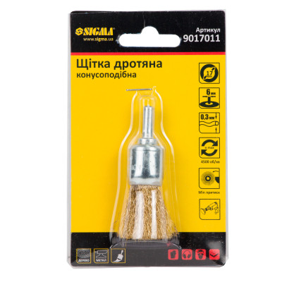 Щітка для електроінструменту Sigma дротяна конусоподібна 17мм хвостовик 6мм латунированная 9017011 (9017011) Вінниця - фото 2