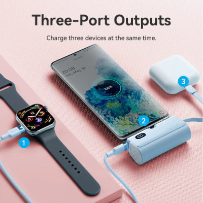 Батарея универсальная VENTION 4800mAh 22,5W PD, USB-C In/Out, LED display, with built-in USB-C cable Black (FHQB0) Винница - изображение 7