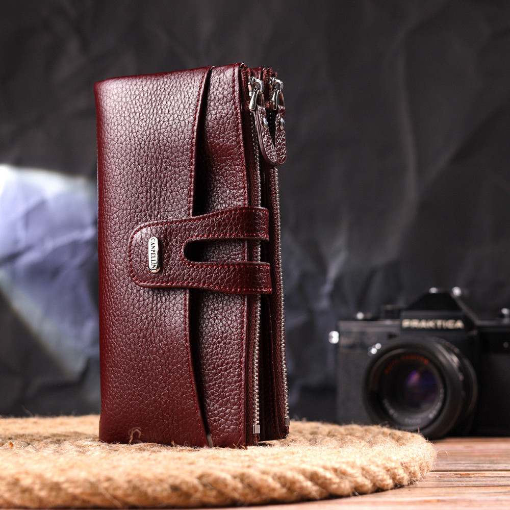 Красивый кошелек из натуральной зернистой кожи Бордовый (CANPELLINI) Киев - изображение 2