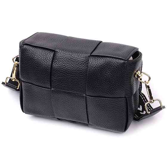 Классическая вечерняя сумка для женщин с переплетами из натуральной кожи Vintage 22313 Черная Киев