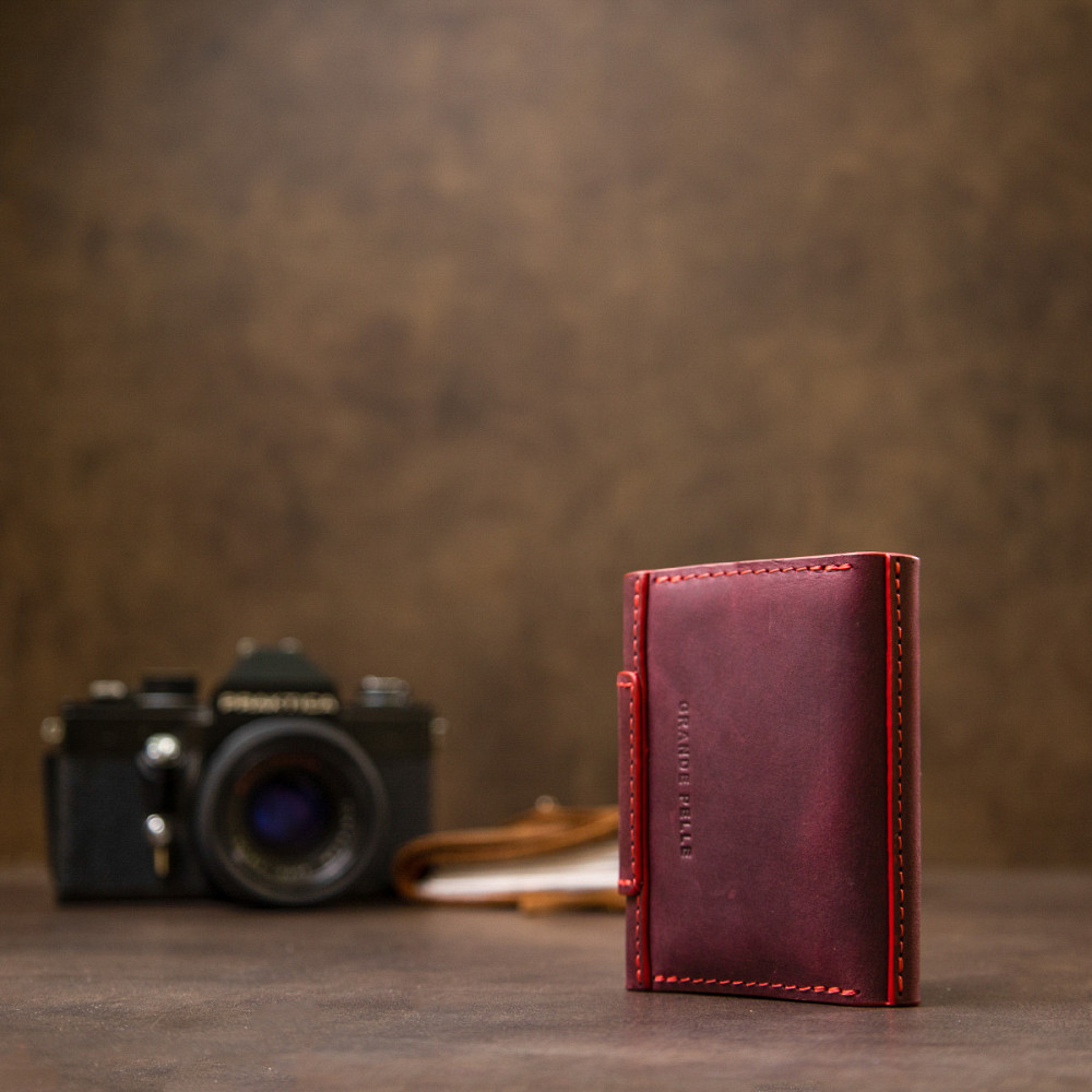 Винтажная кожаная визитница GRANDE PELLE 11408 Бордовый Киев - изображение 2