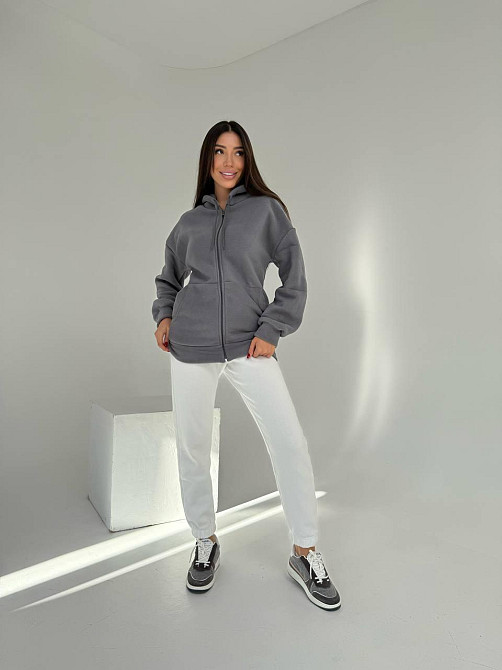 Женская теплая флисовая кофта на змейке плотный двухсторонний флис Графит, 50/52 Одесса - изображение 4