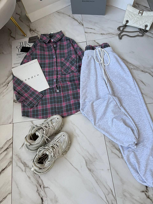 Женский стильный прогулочный костюм двойка: рубашка и штаны фланель + двунитка Розовый 2, 48/52 Одесса - изображение 4