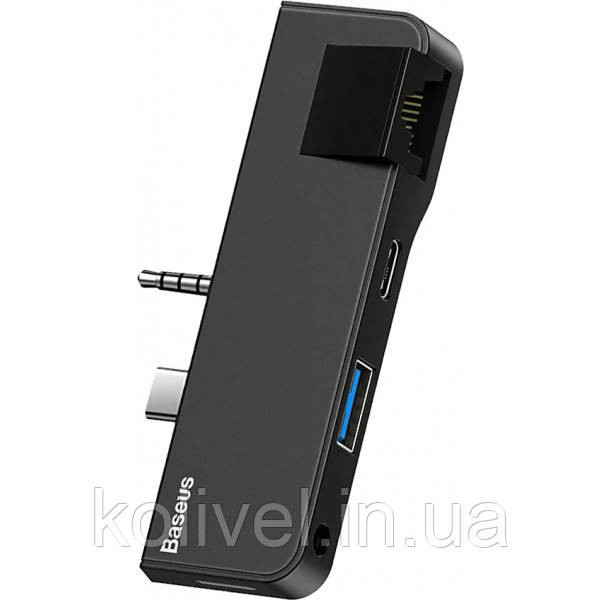 Док-станція USB3.1 Type-C+3.5mm --> USB 3.0/RJ45/Type-C/3.5mm Чорна Baseus for Surface Go (CAHUB-FG01) Київ - фото 1