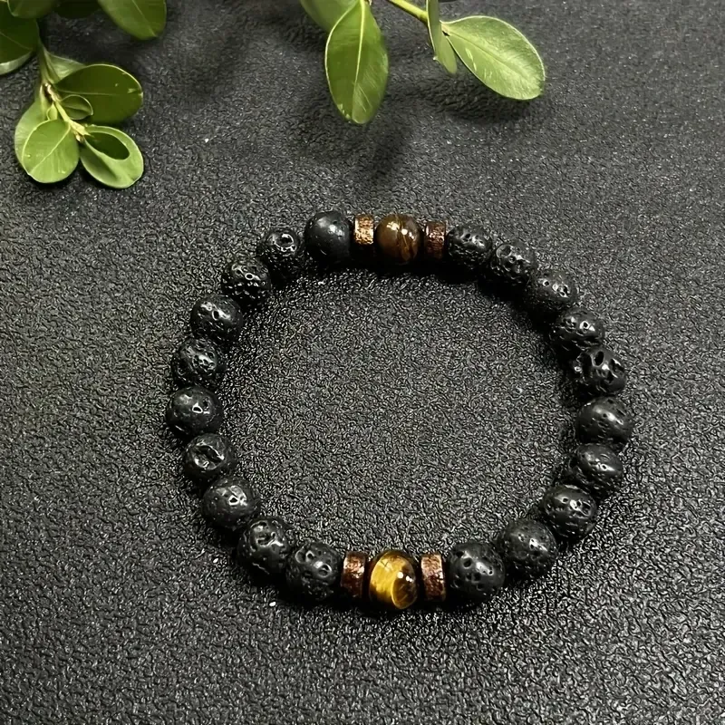 Браслет из лавы и тигрового глаза 8 мм — 19 см (унисекс) Киев - изображение 5