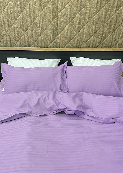 Комплект постільної білизни Страйп-сатин Євро 200х230 з простирадлом на резинці Лавандовий (88-176) Київ - фото 5