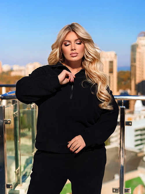 Спортивний костюм на флісі жіночий "Real" | Батал Чорний, 50-52 Київ - фото 5