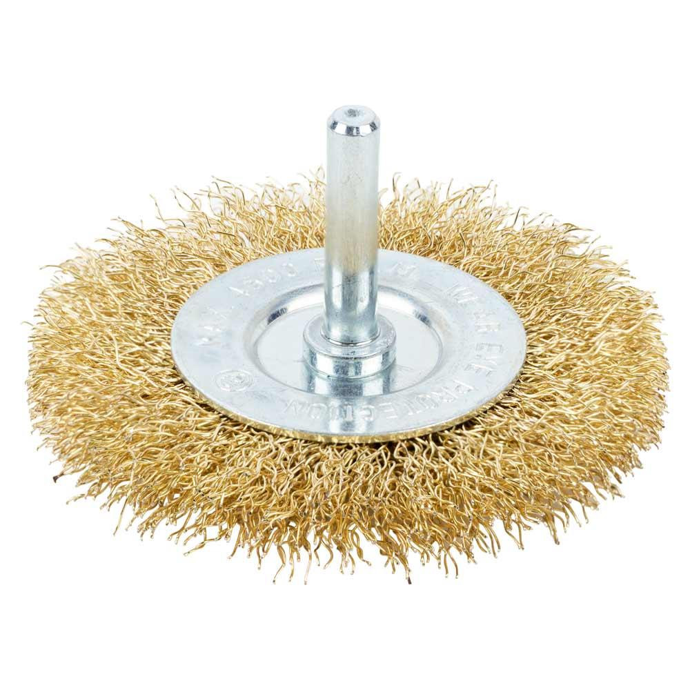 Щітка дротяна дископодібна Ø75 мм Ø 6 мм (латунована) GRAD (9032075) Київ - фото 1