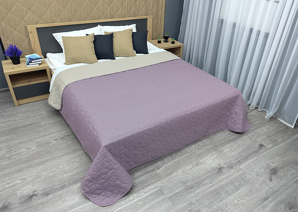 Покривало двостороннє Decorator Microfiber куб 215x240 см бузковий з бежевим (85-143) Київ - фото 4