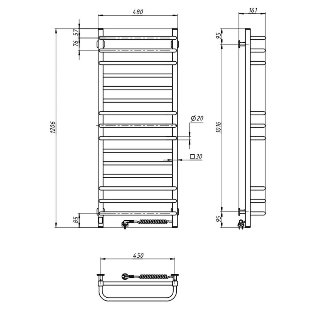 Сушарка для рушників електрична Navin Грандіс 480х1200 Sensor з Wi-Fi права, чорний муар Київ - фото 9