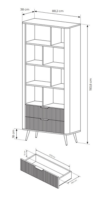 Стелаж Perfect Home Ланте / Lante 2S з 2 шухлядами і золотими ніжками Чорний (PFH-091189) Дніпро - фото 3