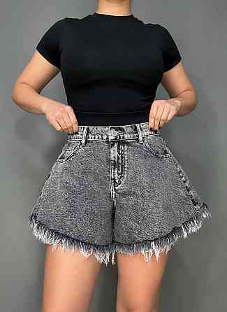 Шорты женские джинсовые Liana 4-040 короткие расклешенные с бахромой большие размеры черные, черный, 30, 30, 82 см Киев