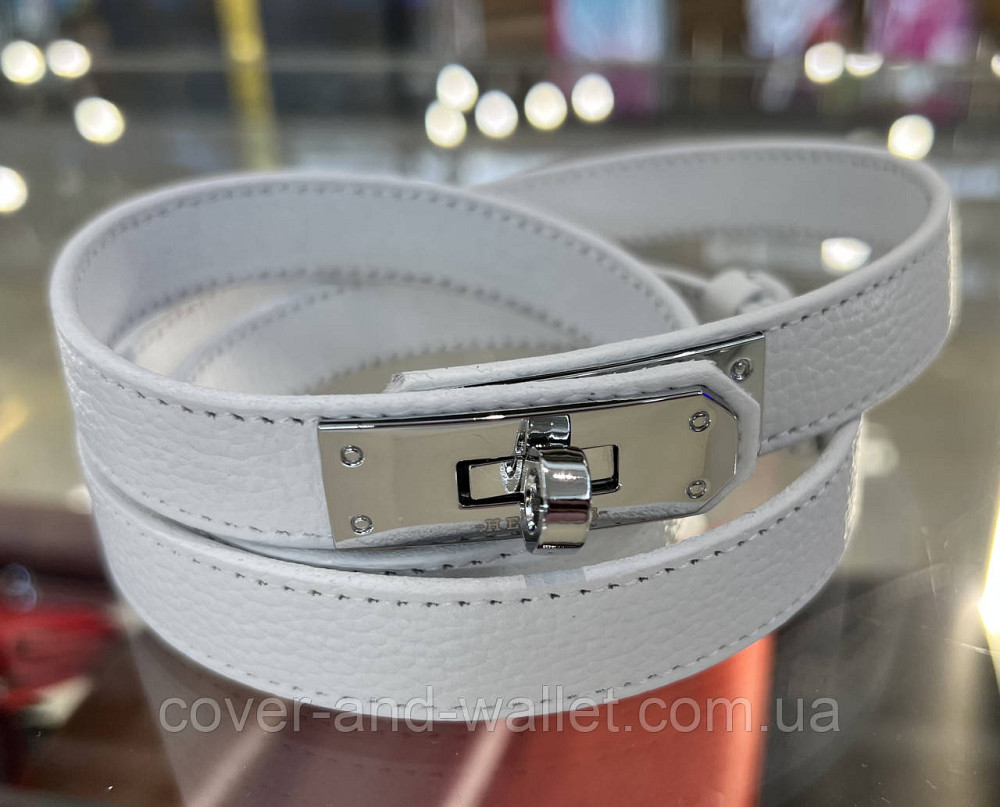 Вузький жіночий ремінь білого кольору з модною пряжкою Kelly 20 мм Puos Київ - фото 4