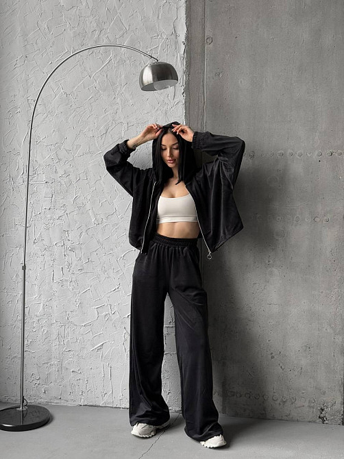 Женский прогулочный костюм двойка: кофта и штаны турецкий велюр Черный, 42/44 Одесса - изображение 9