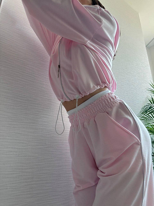 Женский прогулочный костюм тройка: кофта топ и штаны  двунить + микродайвинг Розовый, 46/48 Одесса - изображение 4