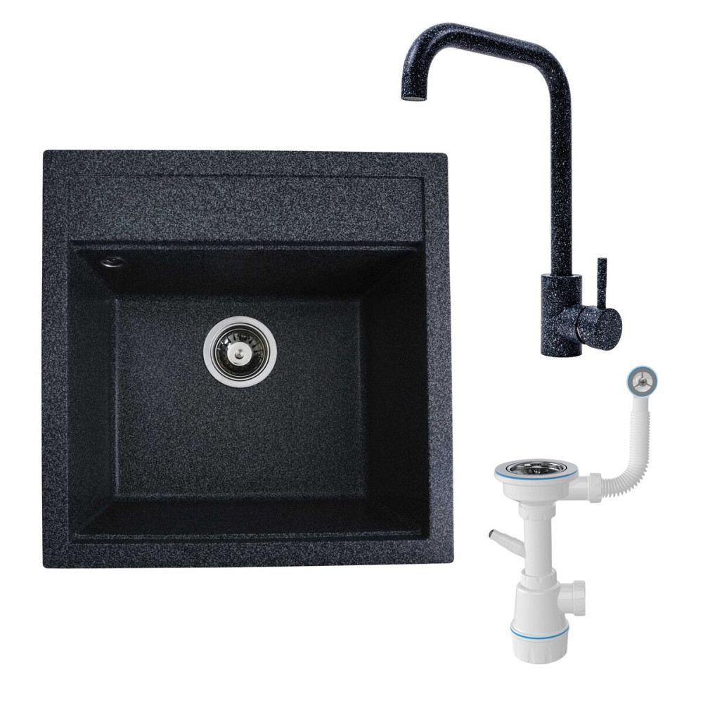 VALESO Комплект «Мийка FIESTA (графіт) + сифон + змішувач (графіт)» Київ - фото 1