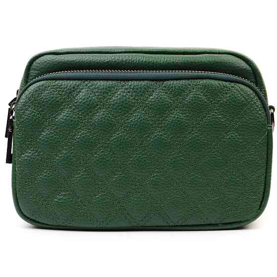 Небольшая женская сумка прошитая ромбами на лицевой стороне из натуральной кожи Vintage 22635 Зеленая Киев