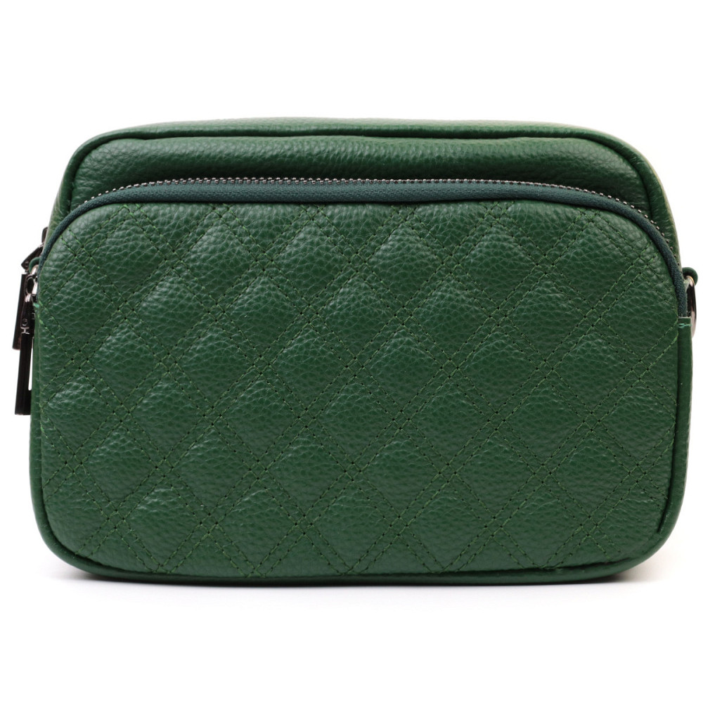 Небольшая женская сумка прошитая ромбами на лицевой стороне из натуральной кожи Vintage 22635 Зеленая Киев - изображение 5