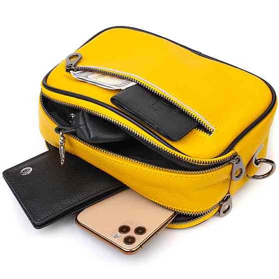 Прямокутна жіноча сумка крос-боді з натуральної шкіри 22114 Vintage Жовта Київ