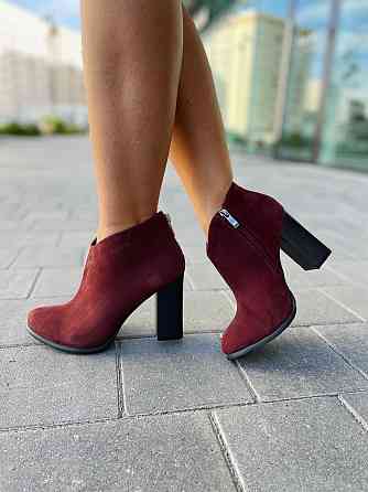 Женские ботинки 95з бордовые натуральная замша высота каблука 9см размер 37р. (1213) Коломия