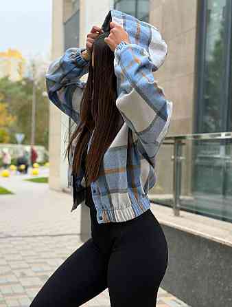 Жіночий повсякденний бомбер із подвійним капюшоном кашемір карта Блакитний, 42/46 Одеса