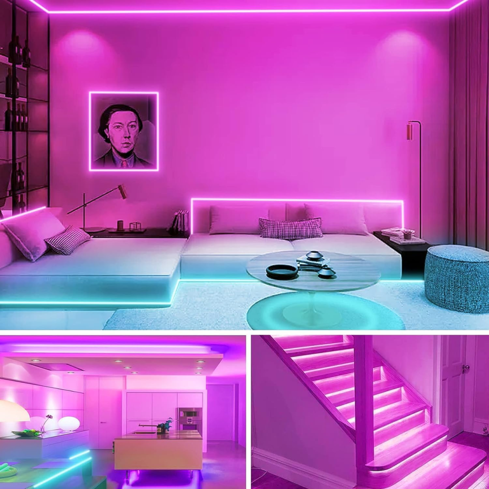 Світлодіодна LED-стрічка KSIPZE RGB 30 м, Bluetooth, 16 млн кольорів, музична синхронізація, керування з телефона та пульта, тайме Київ - фото 7