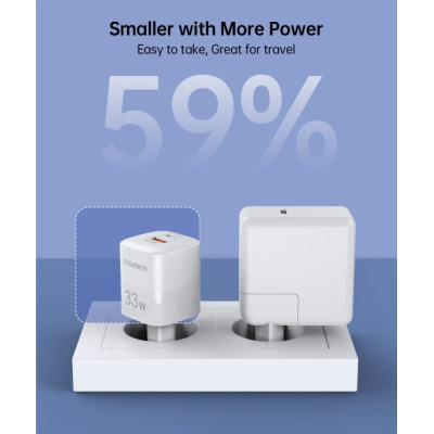 Зарядное устройство Choetech GaN USB-A/USB-C 33W QC3.0/PD/PPS (PD5006-EU-WH) Винница - изображение 6
