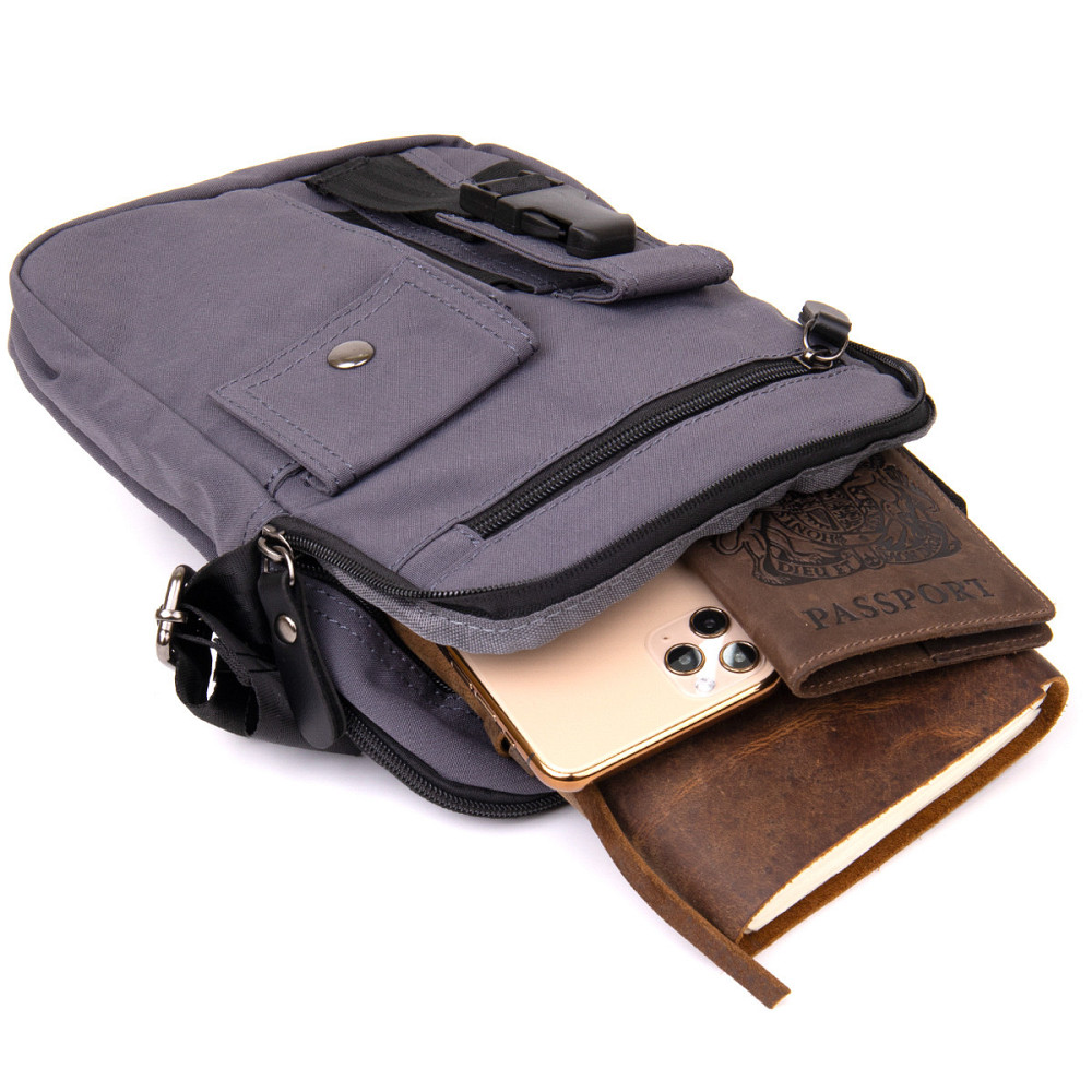 Універсальна текстильна чоловіча сумка на два відділення Vintage 20659 Графитовая Київ - фото 6