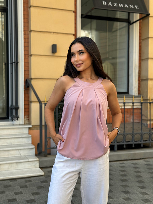 Жіноча блузка без рукавів "Mila" оптом | Норма і батал | Розпродаж моделі Фрезовий, 42-44 Київ - фото 3