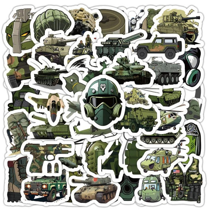 Набір наліпок на військову тематику, стікерпак 50 штук. Київ - фото 1
