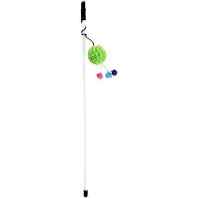 Іграшка для котів Hippie Pet Вудка з м'ячиками зелена 46 см (HIPCW16022Z) Вінниця