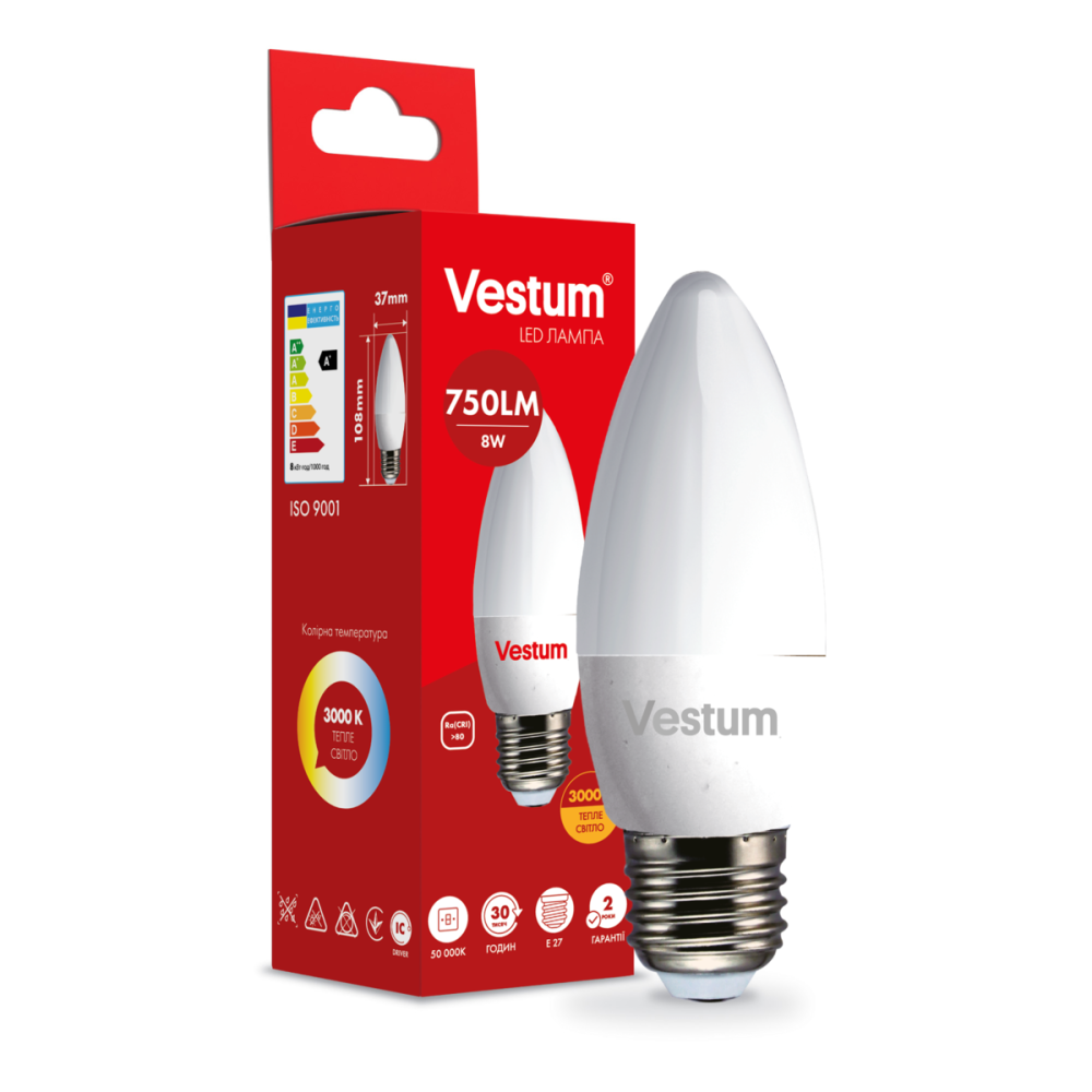 Світлодіодна лампа Vestum C37 8W 3000K 220V E27 1-VS-1310 Київ - фото 3