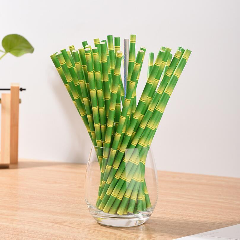 Коктейльні трубочки з принтом бамбука 25 штук 20 см зелений Київ - фото 1