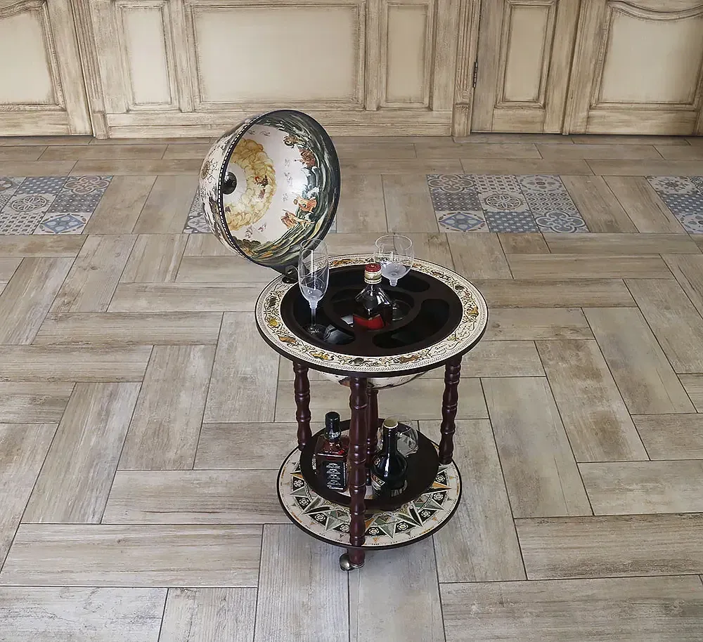 Глобус барів підлоговий Карта світу бежевий на коричневій основі 33 см Гранд Презент mastersem Київ - фото 4