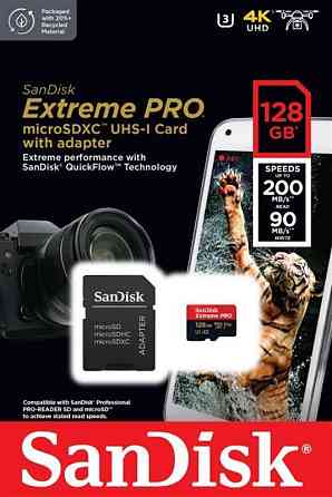 Картка пам'яті MicroSDXC 128 GB UHS-I U3 R200/W90MB/s SanDisk Extreme Pro V30 + SD-адаптер Харків