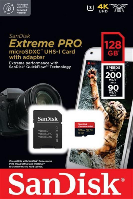 Картка пам'яті MicroSDXC 128 GB UHS-I U3 R200/W90MB/s SanDisk Extreme Pro V30 + SD-адаптер Харьков - изображение 1