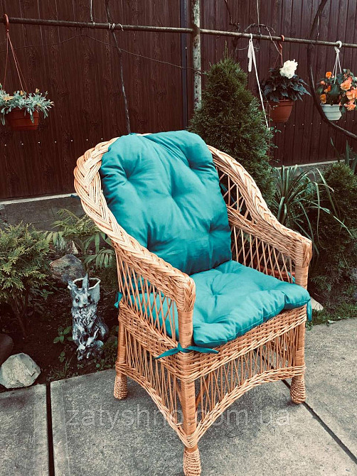 Крісло плетене із синьою накидкою | крісло із лози плетене із лози | крісло із лози Київ - фото 5