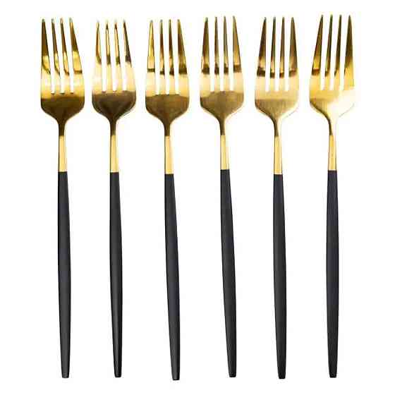 Yiwu Набір столових виделок 6 штук виделка столова з нержавіючої сталі 21.5 см Чорний із золото Киев