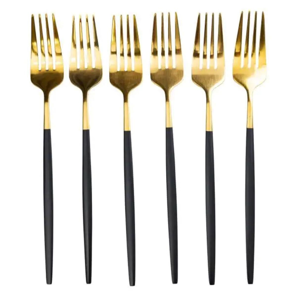 Yiwu Набір столових виделок 6 штук виделка столова з нержавіючої сталі 21.5 см Чорний із золото Киев - изображение 1