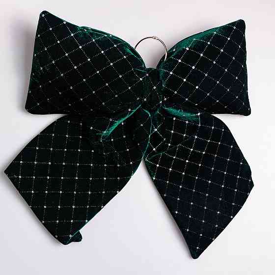 Оксамитовий бант для декору зі стразами та візерунком на ялинку 45×50 (см) Зелений CR-2-18 Коломыя