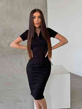 Жіноче базове плаття-поло з коротким рукавом турецький рубчик Чорний, 42/44 Одеса