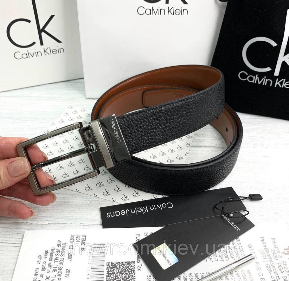 Двусторонний кожаный ремень в подарочной упаковке (454) черный/светло коричневый Киев - изображение 5