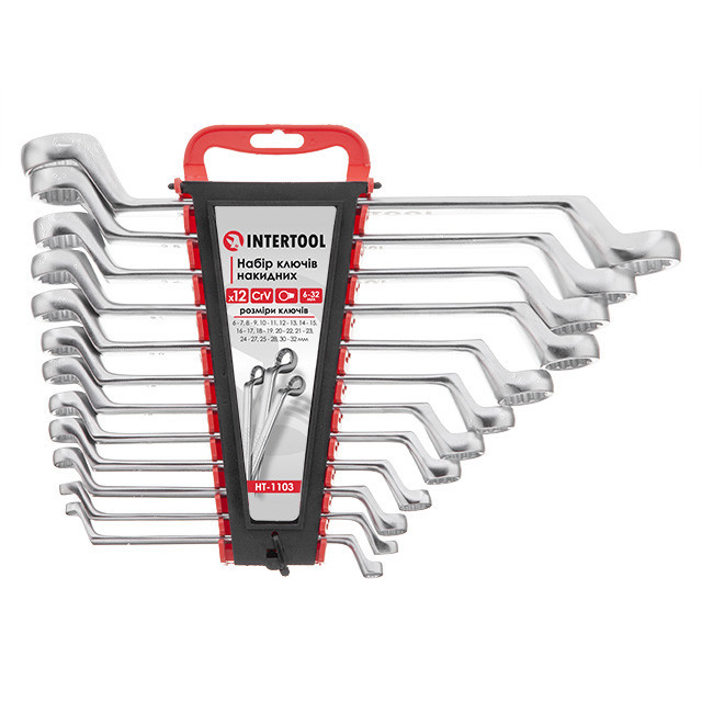 Набір ключів накидних, 12 шт. 6-32 мм, Cr-V INTERTOOL HT-1103 Київ - фото 1