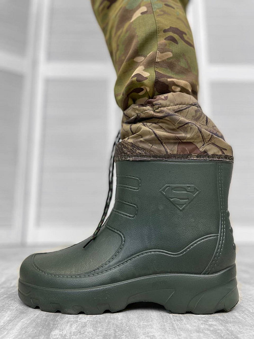Сапоги мужские теплые резиновые олива пена forest-S с подкладкой валенком Одесса - изображение 1